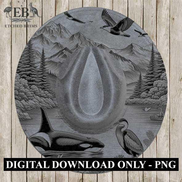 Orca Whales 3, Mountains, Laser Hat Burning Design, Digital Download PNG, Hat Burning Template, Hat Laser Engraving Design, Hat File EB354