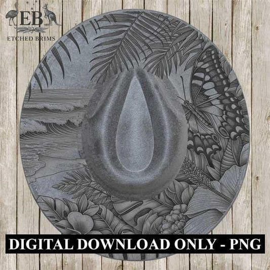Tropical Flower Butterfly 1, Laser Hat Burning Design, Digital Download PNG, Hat Burning Template, Hat Laser Engraving Design Hat File EB121