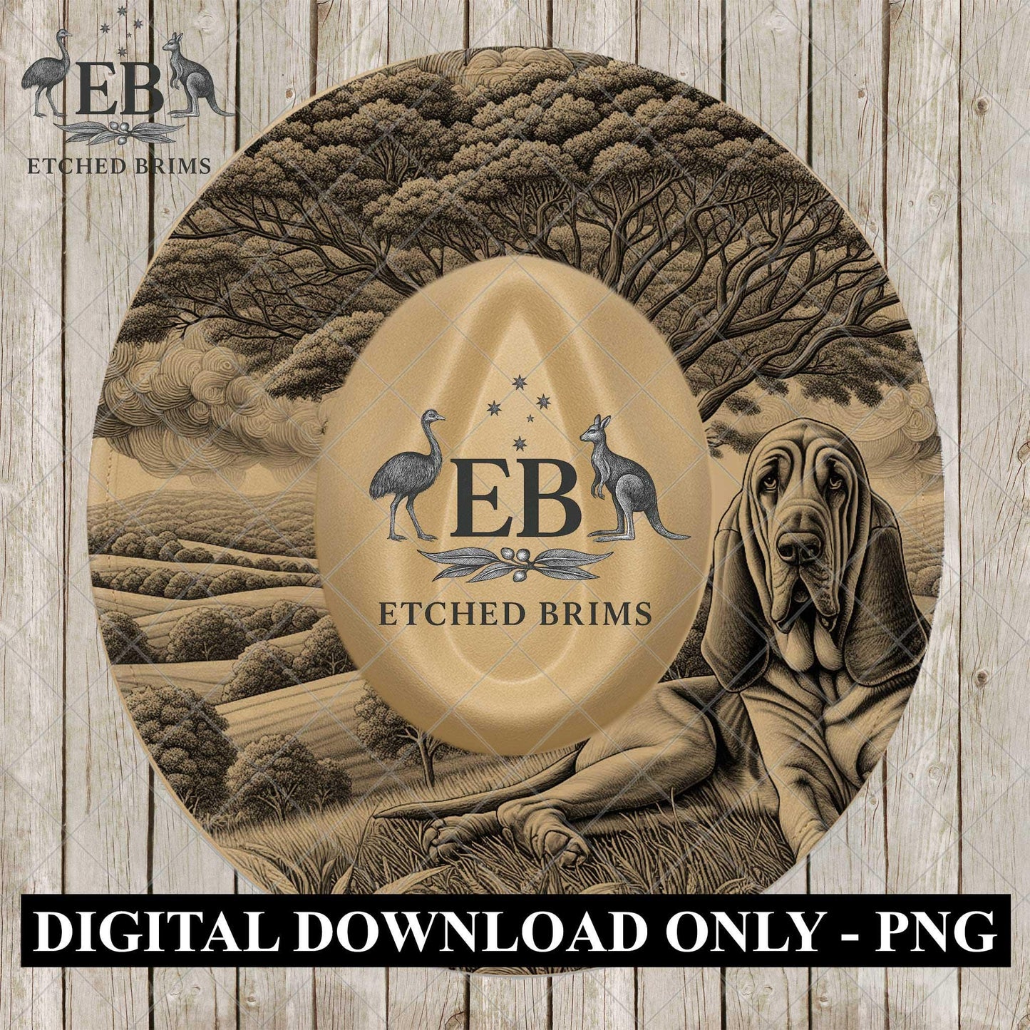 Bloodhound Dog, Hat Engraving, Laser Burning Template, PNG, PDF, Digital File for Cowboy Hat, EB1106
