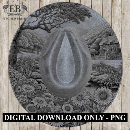 Hat Burning Design, Cottage 10, Digital Download PNG, Hat Burning Template, Hat Laser Engraving Design, Flowers Wide Brim Hat Design, EB25