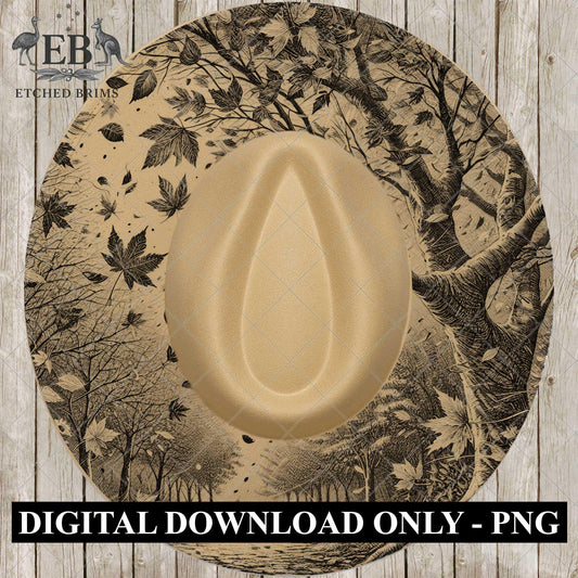 Fall Autumn Leaves, Hat Burning Design, Laser Design for Wide Brim Faux Suede Hats, Hat Burning Template, Pyrography Hat Design, EB773
