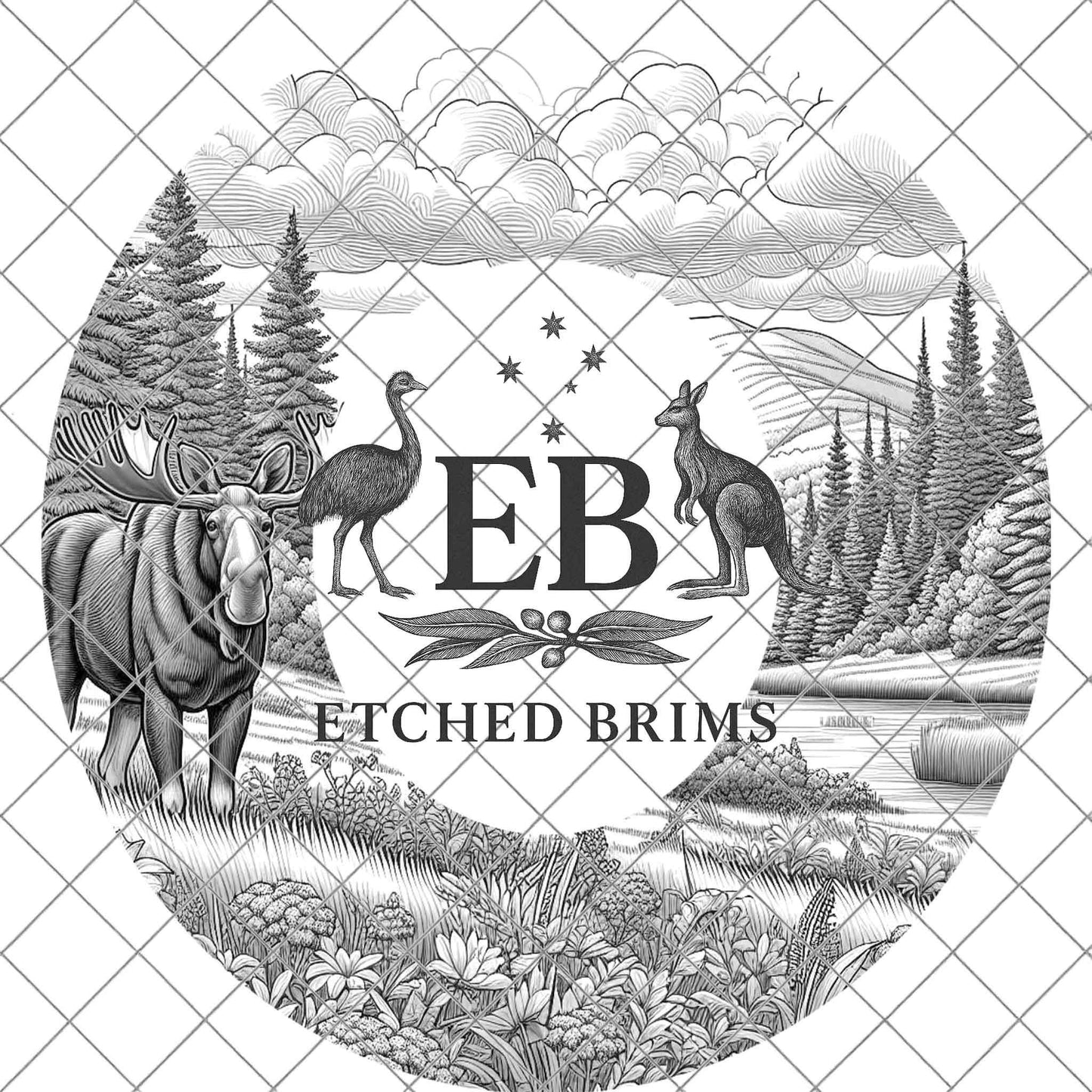 Moose and Forest 1, Hat Burning Design, Digital Download PNG, Hat Burning Template, Wide Brim Hat, Split Stencil included. EB642