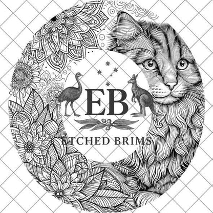 Cat & Mandala Flowers, Laser Hat Burning Design, Digital Download PNG, Hat Burning Template, Hat Laser Engraving Design, Wide Brim Hat EB17