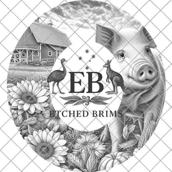 Farm Pig & Sunflowers 8, Hat Burning Template, Hat Burning Stencil, Hat Laser Engraving Design, Wide Brim Hat, Printable Hat Template, EB565