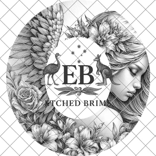 Angel Wings Woman, Hat Burning Design, Wide Brim Hat Template, Burned Hat Stencil PNG, Pyrography Art, Memorial, Cowgirl Hat Design, EB793