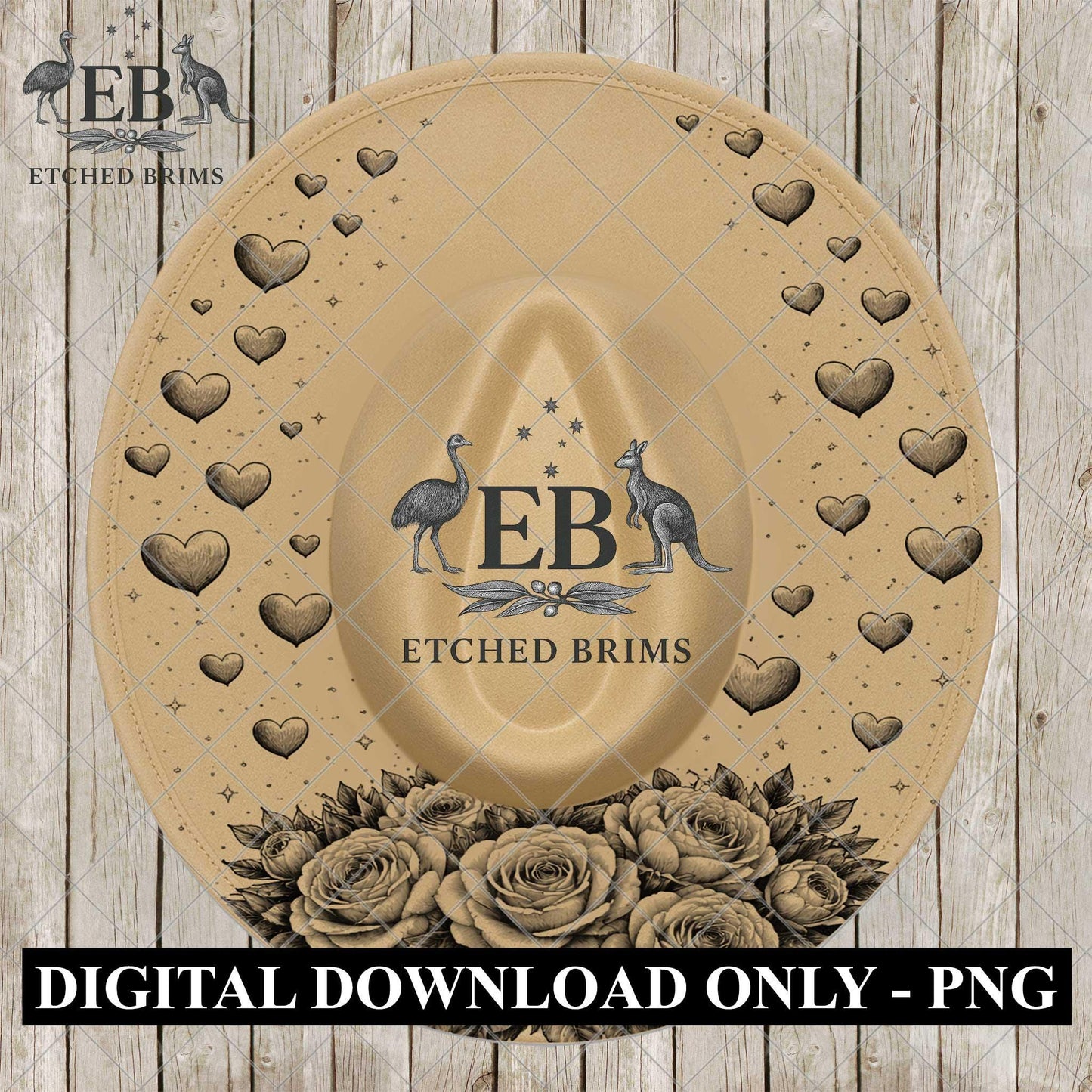 Valentine Rose Heart, Hat Engraving Design, Digital Download PNG, Love Heart, Wide Brim Laser Template Design, EB1120