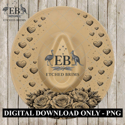 Valentine Rose Heart, Hat Engraving Design, Digital Download PNG, Love Heart, Wide Brim Laser Template Design, EB1120