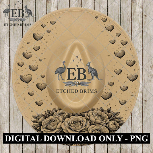 Valentine Rose Heart, Hat Engraving Design, Digital Download PNG, Love Heart, Wide Brim Laser Template Design, EB1120