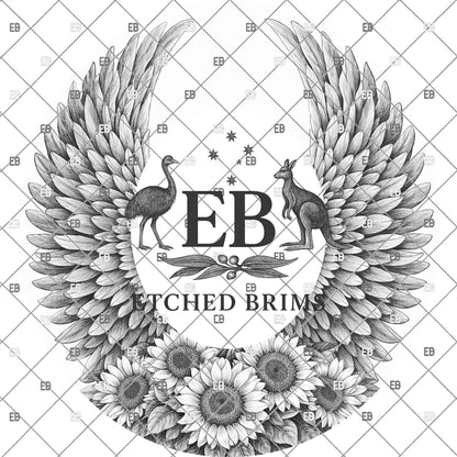 Angel Wings and Sunflowers Hat Burning Designs, Digital Download PNG, Wide Brim Template, Hat Laser Engraving Design, EB1166