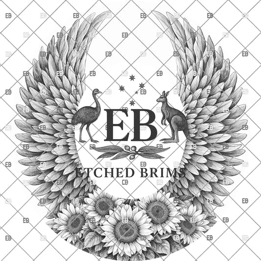 Angel Wings and Sunflowers Hat Burning Designs, Digital Download PNG, Wide Brim Template, Hat Laser Engraving Design, EB1166