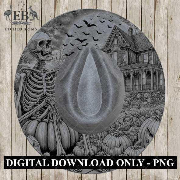 Halloween Hat Template, Skeleton Hat Burning Design, Spooky Season, PNG, Hat Burning Stencil, Hat Burning Design, Engraving Pattern, EB473