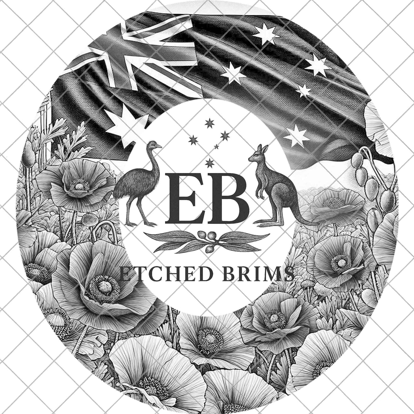 Australian Flag and Poppies, Hat Burning Design, PNG Laser Engraving Template, EB983