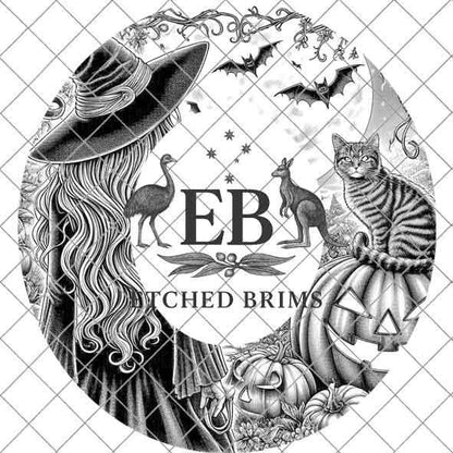 Halloween Hat Template, Witch, Pumpkin, Haunted House, Spooky Season, PNG, Hat Burning Stencil, Hat Burning Design, Engraving Pattern, EB429