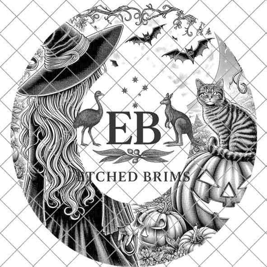 Halloween Hat Template, Witch, Pumpkin, Haunted House, Spooky Season, PNG, Hat Burning Stencil, Hat Burning Design, Engraving Pattern, EB429