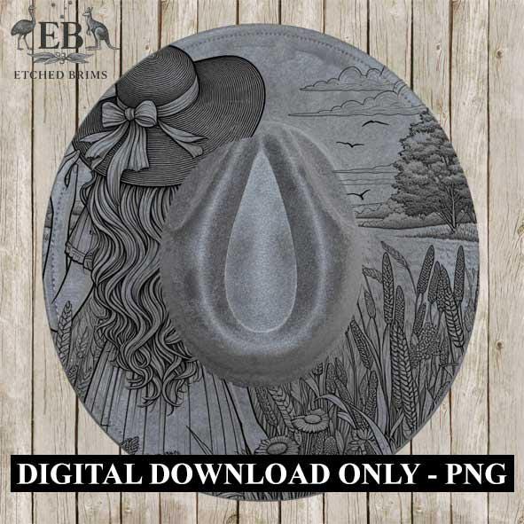 Hat Burning Design, Woman Flowers 1, Digital File, PNG, PDF, Hat Burning Template, Cowgirl Hat, Laser Engraving, Wide Brim Hat Design, EB329