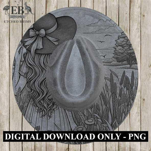 Hat Burning Design, Woman Flowers 1, Digital File, PNG, PDF, Hat Burning Template, Cowgirl Hat, Laser Engraving, Wide Brim Hat Design, EB329