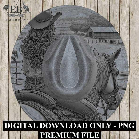 Cowgirl Horse 8, Laser Hat Burning Design, Digital Download PNG, Hat Burning Template, Hat Laser Engraving Design, Wide Brim Hat File EB216