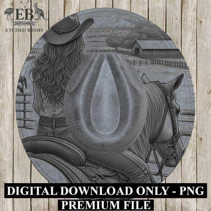 Cowgirl Horse 8, Laser Hat Burning Design, Digital Download PNG, Hat Burning Template, Hat Laser Engraving Design, Wide Brim Hat File EB216
