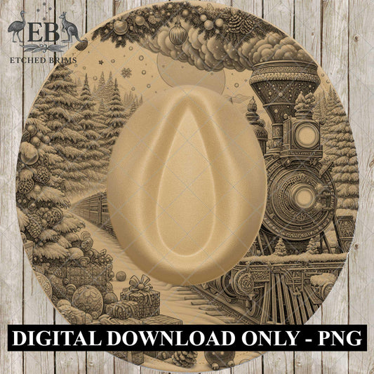 Snowy Christmas Train, Hat Burning Design, Festive Digital Download, Hat Burning Template, Wide Brim Hat Design, Hat Stencil, EB682