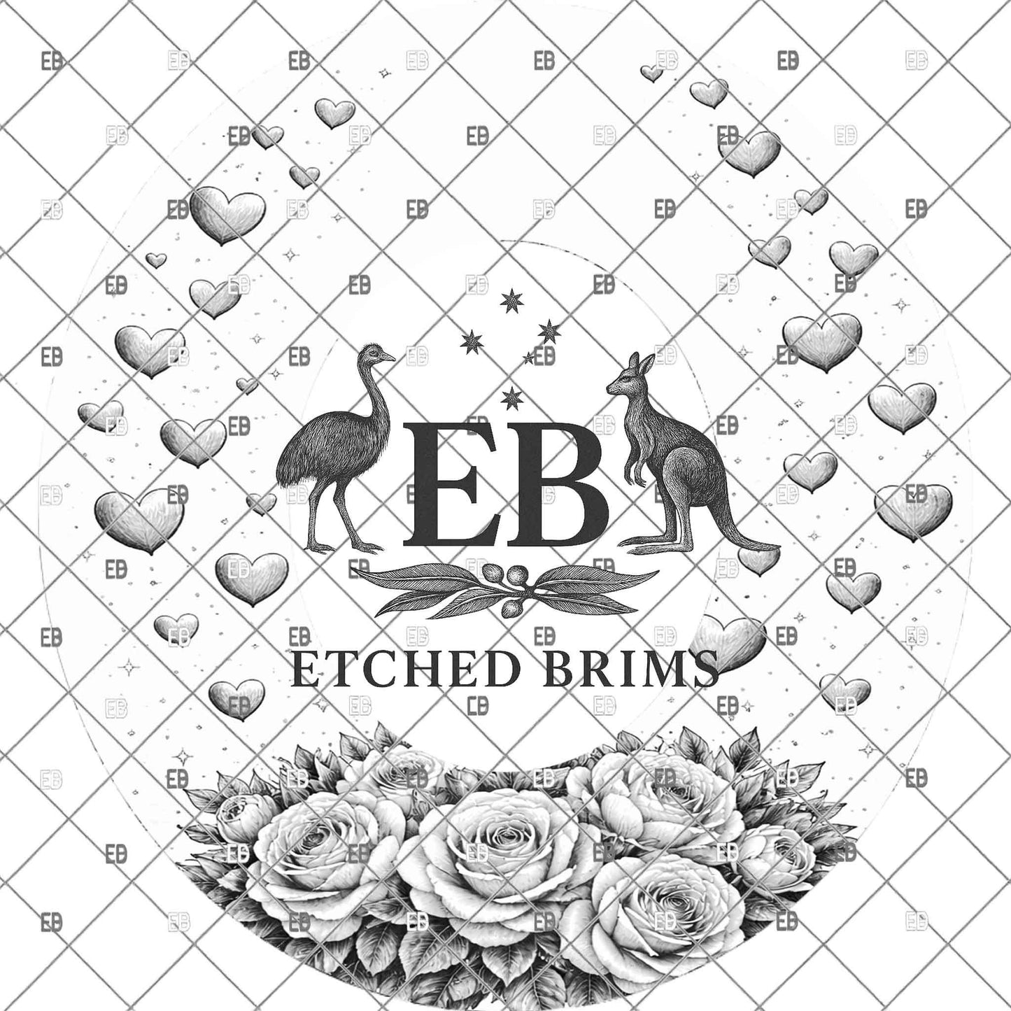 Valentine Rose Heart, Hat Engraving Design, Digital Download PNG, Love Heart, Wide Brim Laser Template Design, EB1120