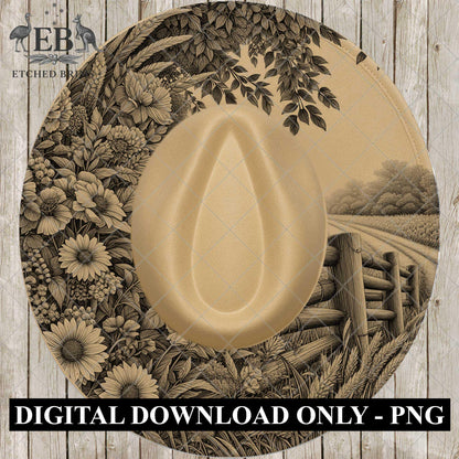 Country Wildflowers, Hat Engraving, Hat Burning Design, Hat Laser File, Wide Brim Hat, Printable Hat Template, EB1047
