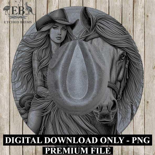 Cowgirl Horse 4, Laser Hat Burning Design, Digital Download PNG, Hat Burning Template, Hat Laser Engraving Design, Wide Brim Hat File EB225