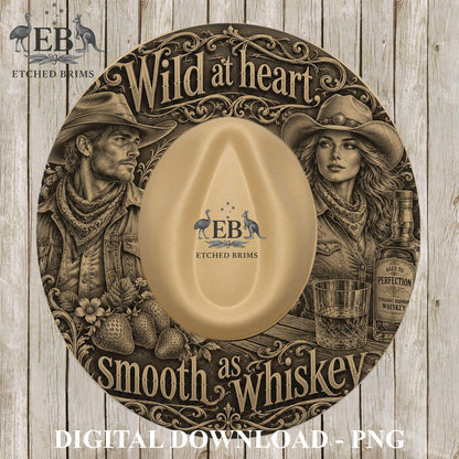 Whiskey Cowgirl and Cowboy, Hat Burning Design, Wide Brim Laser Hat Engraving File, Printable Stencil, EB1375