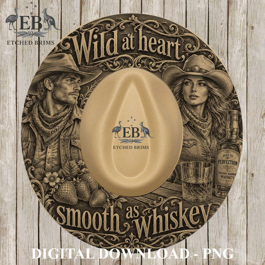Whiskey Cowgirl and Cowboy, Hat Burning Design, Wide Brim Laser Hat Engraving File, Printable Stencil, EB1375