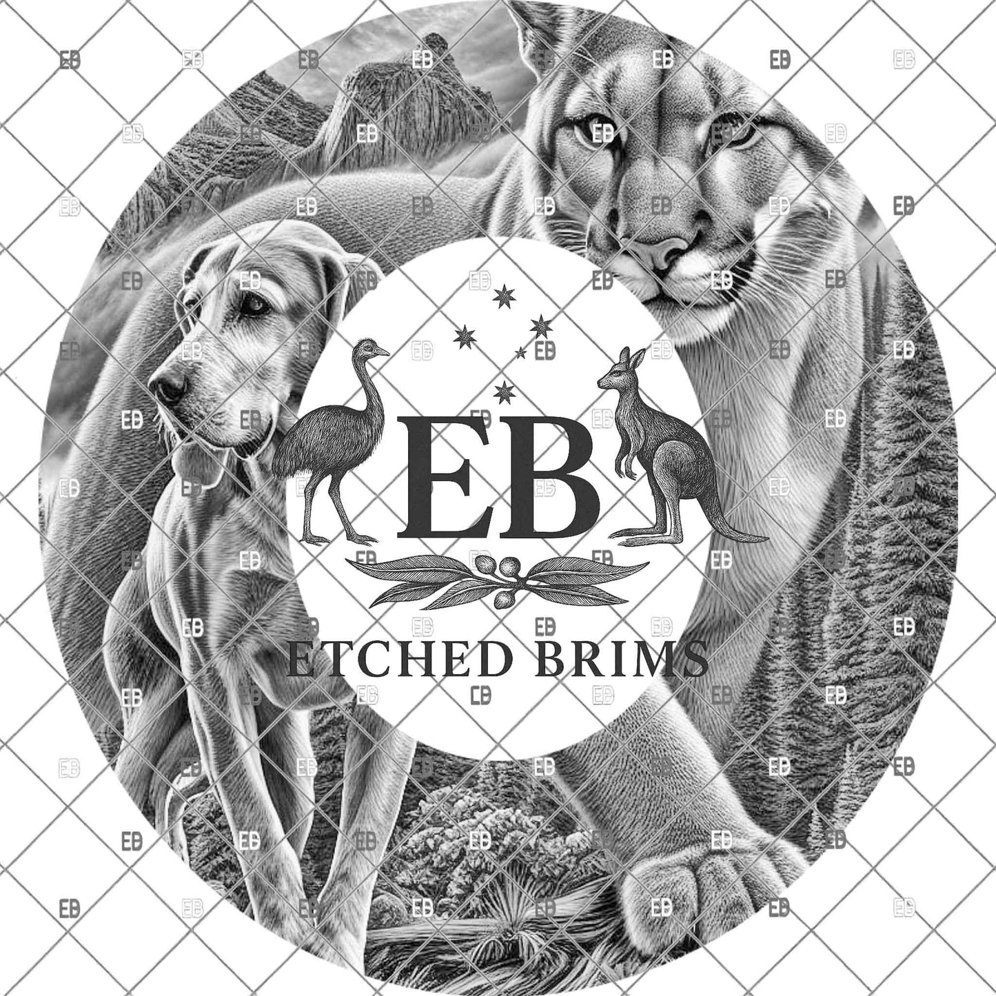 Hound Dog & Mountain Lion, Wide Brim Hat Template, Cougar Puma, Hat Engraving, PNG, PDF, Digital File for Burning Hats, EB1114