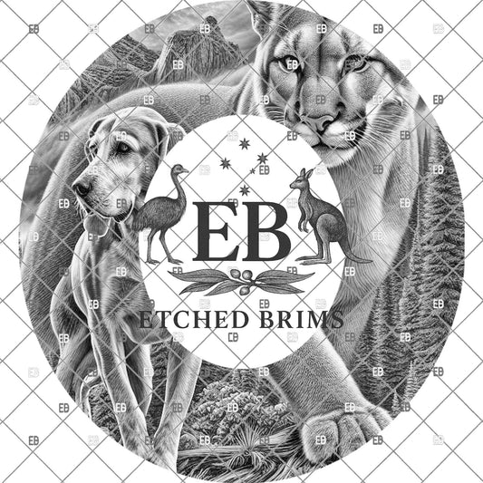 Hound Dog & Mountain Lion, Wide Brim Hat Template, Cougar Puma, Hat Engraving, PNG, PDF, Digital File for Burning Hats, EB1114