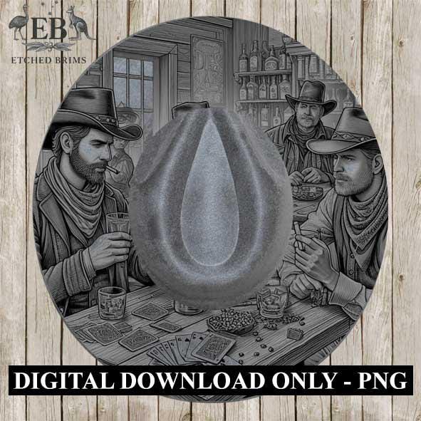 Saloon Bar Cowboy 2, Hat Engraving, Western Brim, Template, Digital Laser Design Wide Brim Faux Suede Hat, Boho,Laser Hat Burning File EB296