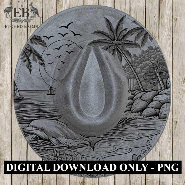 Dolphin 1 Laser Hat Burning Design, Digital Download PNG, Hat Burning Template, Hat Laser Engraving Design, Wide Brim Hat Laser File EB117