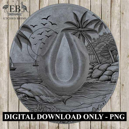 Dolphin 1 Laser Hat Burning Design, Digital Download PNG, Hat Burning Template, Hat Laser Engraving Design, Wide Brim Hat Laser File EB117