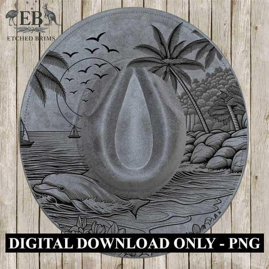 Dolphin 1 Laser Hat Burning Design, Digital Download PNG, Hat Burning Template, Hat Laser Engraving Design, Wide Brim Hat Laser File EB117