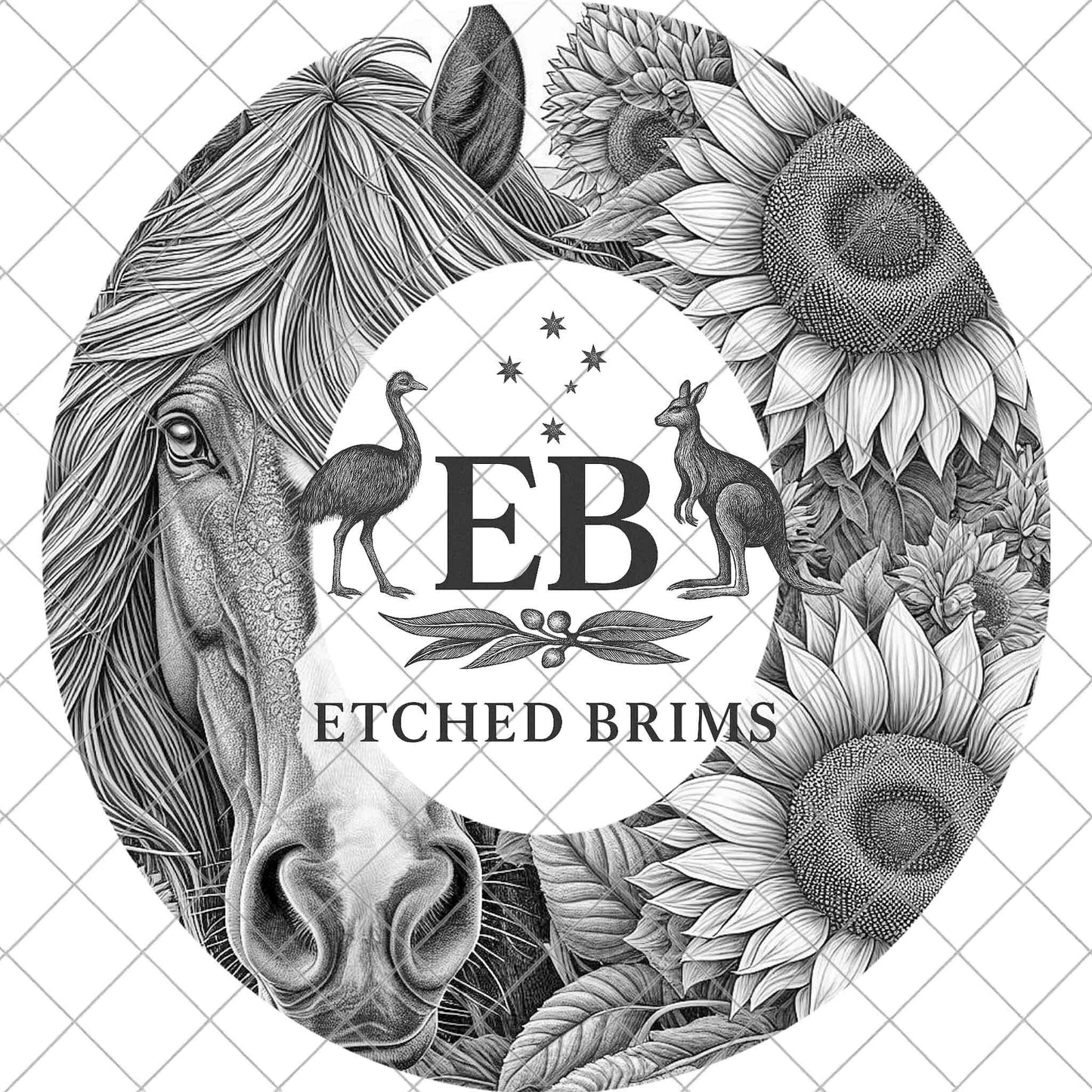 Horse & Sunflowers Hat Design, Rustic Template, Wide Brim Fedora Engraving, Digital Laser Hat Burning Pattern, Pyrography Art, EB1069