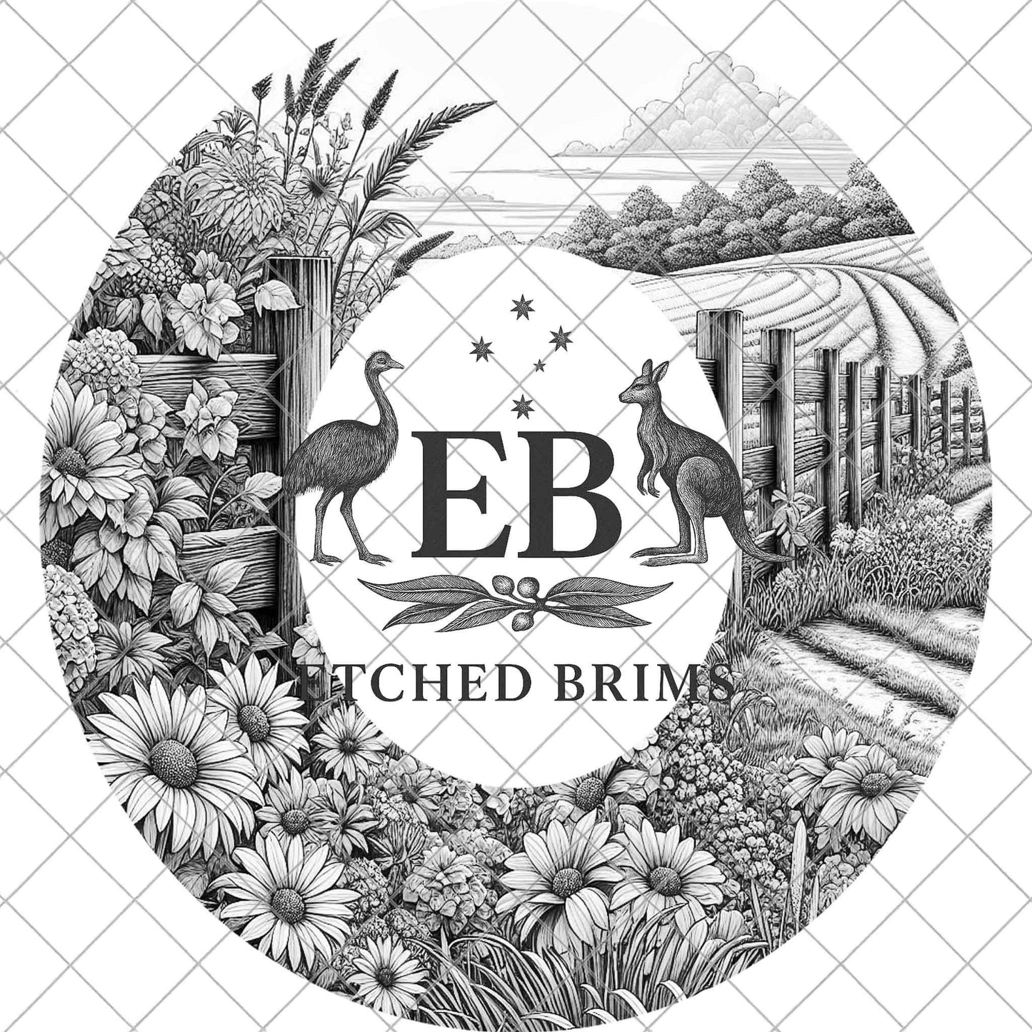 Country Road and Wildflowers, Hat Burning Design, Digital Download PNG, Wide Brim FedoraTemplate, Laser Engraving Design, EB1104