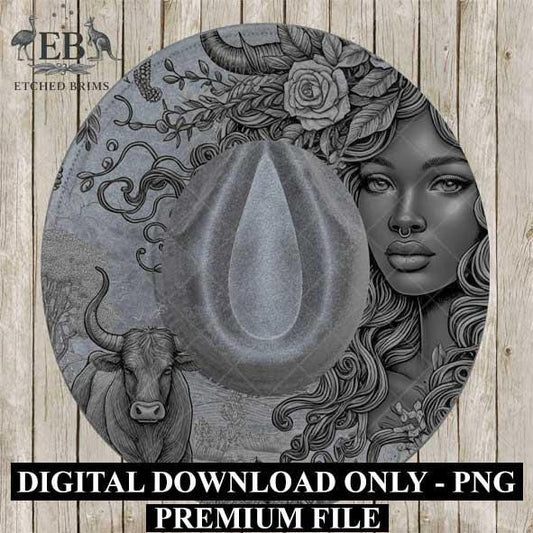 Taurus Zodiac Hat Design PNG, Laser Engraving File, Western Boho Digital Download, Hat Engraving Design, Western Hat File, EB553