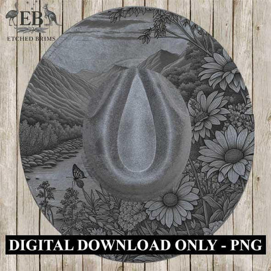 Mountain Flowers 2 Hat File, Laser Hat Burning Design, Digital Download PNG, Hat Burning Template, Hat Laser Engraving Design, Hat File EB36