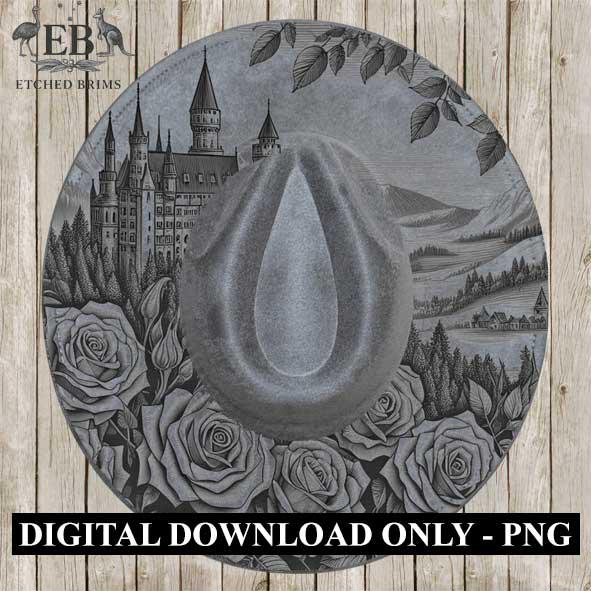 Castle Flowers 1 Hat File, Laser Hat Burning Design, Digital Download PNG, Hat Burning Template, Hat Laser Engraving Design, Hat File EB175