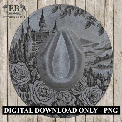 Castle Flowers 1 Hat File, Laser Hat Burning Design, Digital Download PNG, Hat Burning Template, Hat Laser Engraving Design, Hat File EB175
