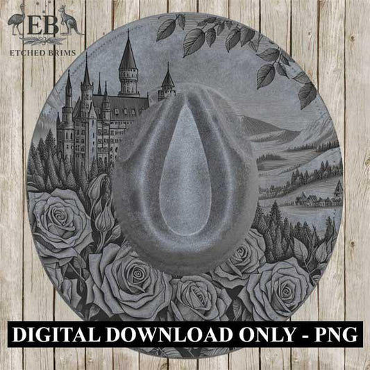 Castle Flowers 1 Hat File, Laser Hat Burning Design, Digital Download PNG, Hat Burning Template, Hat Laser Engraving Design, Hat File EB175