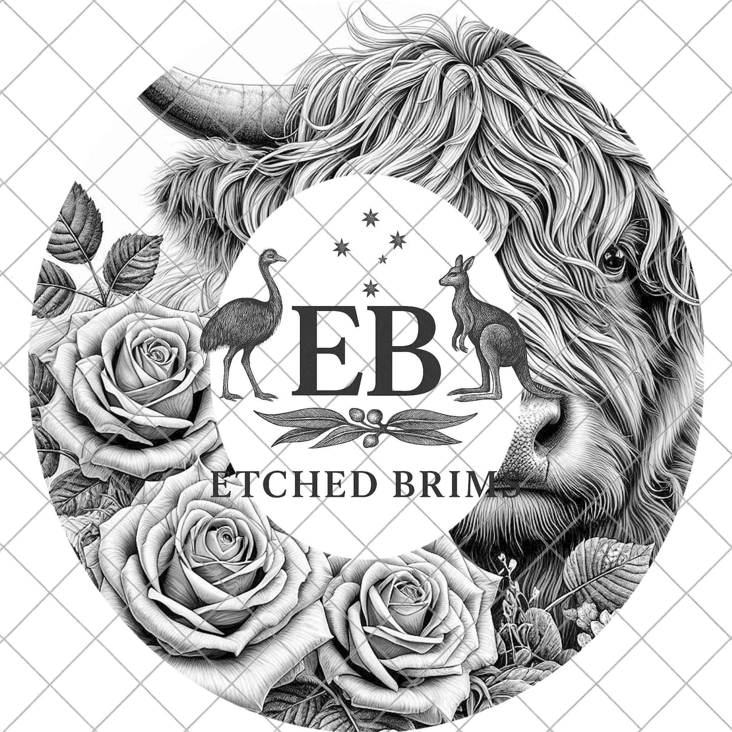 Highland Cow Roses Wide Brim Hat Template, Cowboy Hat Burning Template, Western Laser Burning File, Stencil for Hat Burning, PNG PDF, EB1076