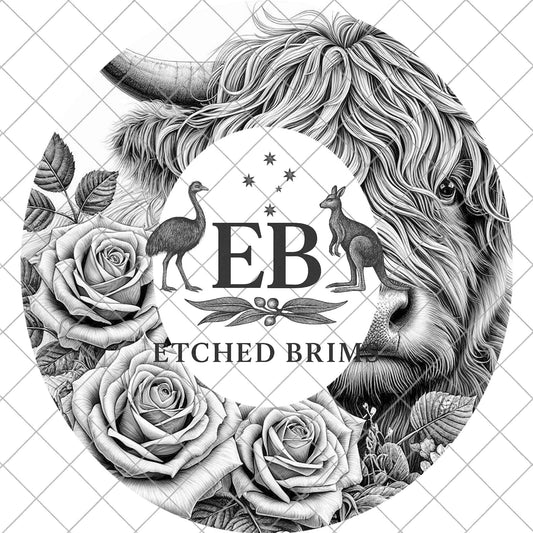 Highland Cow Roses Wide Brim Hat Template, Cowboy Hat Burning Template, Western Laser Burning File, Stencil for Hat Burning, PNG PDF, EB1076