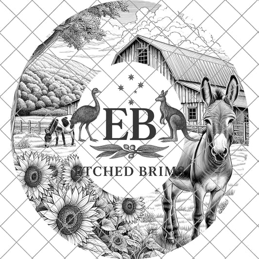 Donkey & Sunflowers 12, Hat Burning Template, Hat Burning Stencil, Hat Laser Engraving Design, Wide Brim Hat, Printable Hat Template, EB649
