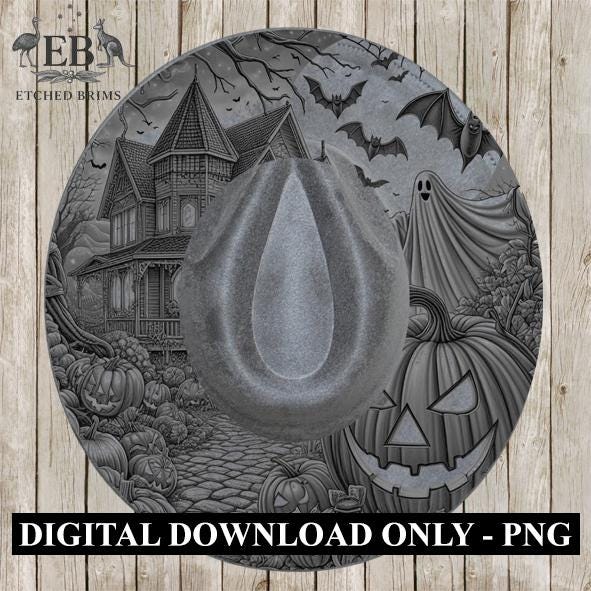 Halloween Hat Template, Ghost, Pumpkin, Haunted House, Spooky Season, PNG, Hat Burning Stencil, Hat Burning Design, Engraving Pattern, EB412