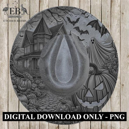 Halloween Hat Template, Ghost, Pumpkin, Haunted House, Spooky Season, PNG, Hat Burning Stencil, Hat Burning Design, Engraving Pattern, EB412