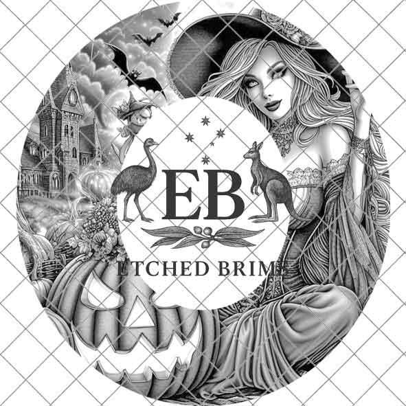 Halloween Hat Template, Witch, Pumpkin, Haunted House, Spooky Season, PNG, Hat Burning Stencil, Hat Burning Design, Engraving Pattern, EB433