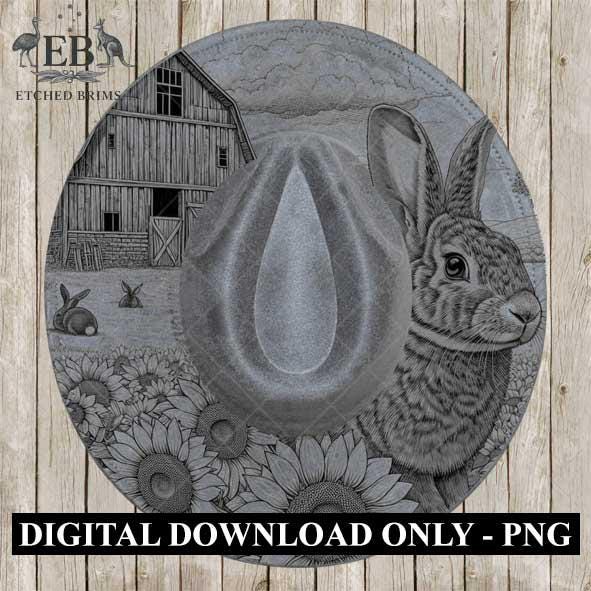Rabbit & Sunflowers 2, Hat Burning Template, Hat Burning Stencil, Hat Laser Engraving Design, Wide Brim Hat, Printable Hat Template, EB571