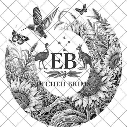 Sunflowers, Butterflies and Hummingbird 2 Hat Burning Template for Laser Engraving and Hand Burning, PNG and 4 page PDF included, EB582