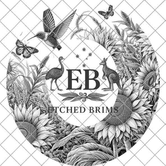 Sunflowers, Butterflies and Hummingbird 2 Hat Burning Template for Laser Engraving and Hand Burning, PNG and 4 page PDF included, EB582